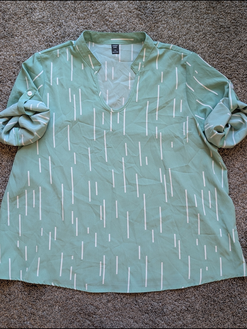SHEIN Mint Green Vertical Stripe V-Neck Blouse
